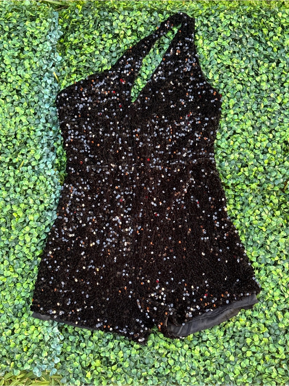 Fashion Nova Black Sequin Halter Romper